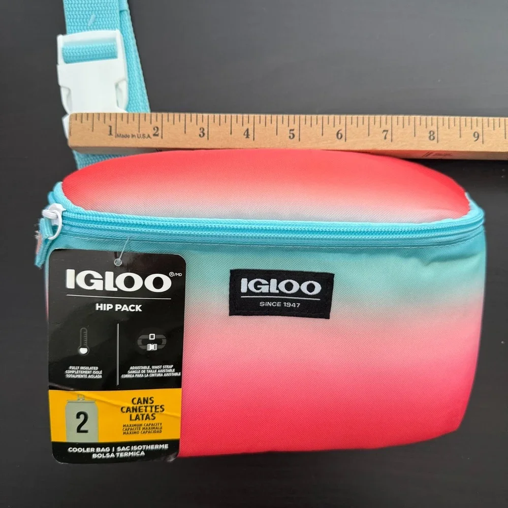 Igloo Hip Pack‎ Blue Gradient Adjustable Waist Strap 2-Can Capacity Cooler Bag